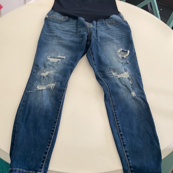 Liz Lange Maternity Ankle Skinny Factory Distressed PullOn jeans- Size M - Picture 2 of 11